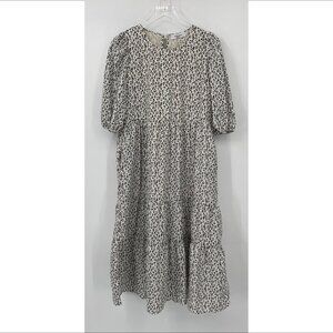 Carly Jean CLJA midi tiered dress boho cottagecore cheetah leopard shift cream M